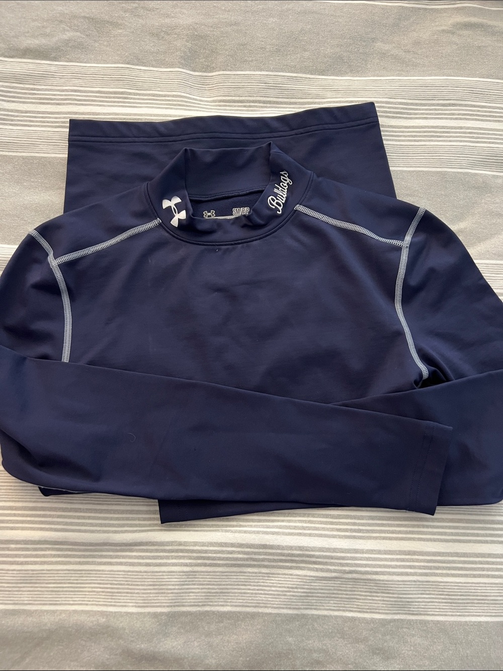 Under Armour Navy Long-Sleeve Compression Shirt with Light Gray Stitching